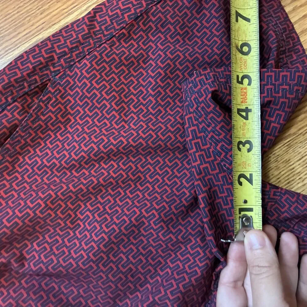 J.Crew Men’s S 6” Stretch Swim Trunks Red Blue Geometric Print Soft-Lined Vaca